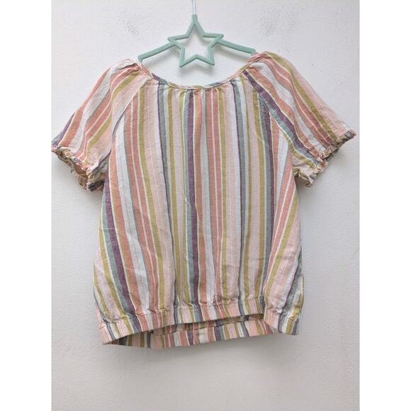 Carter's Kid Girls Top Cotton Linen Puff Sleeve Multicolor Stripes Size 10 - Picture 2 of 6